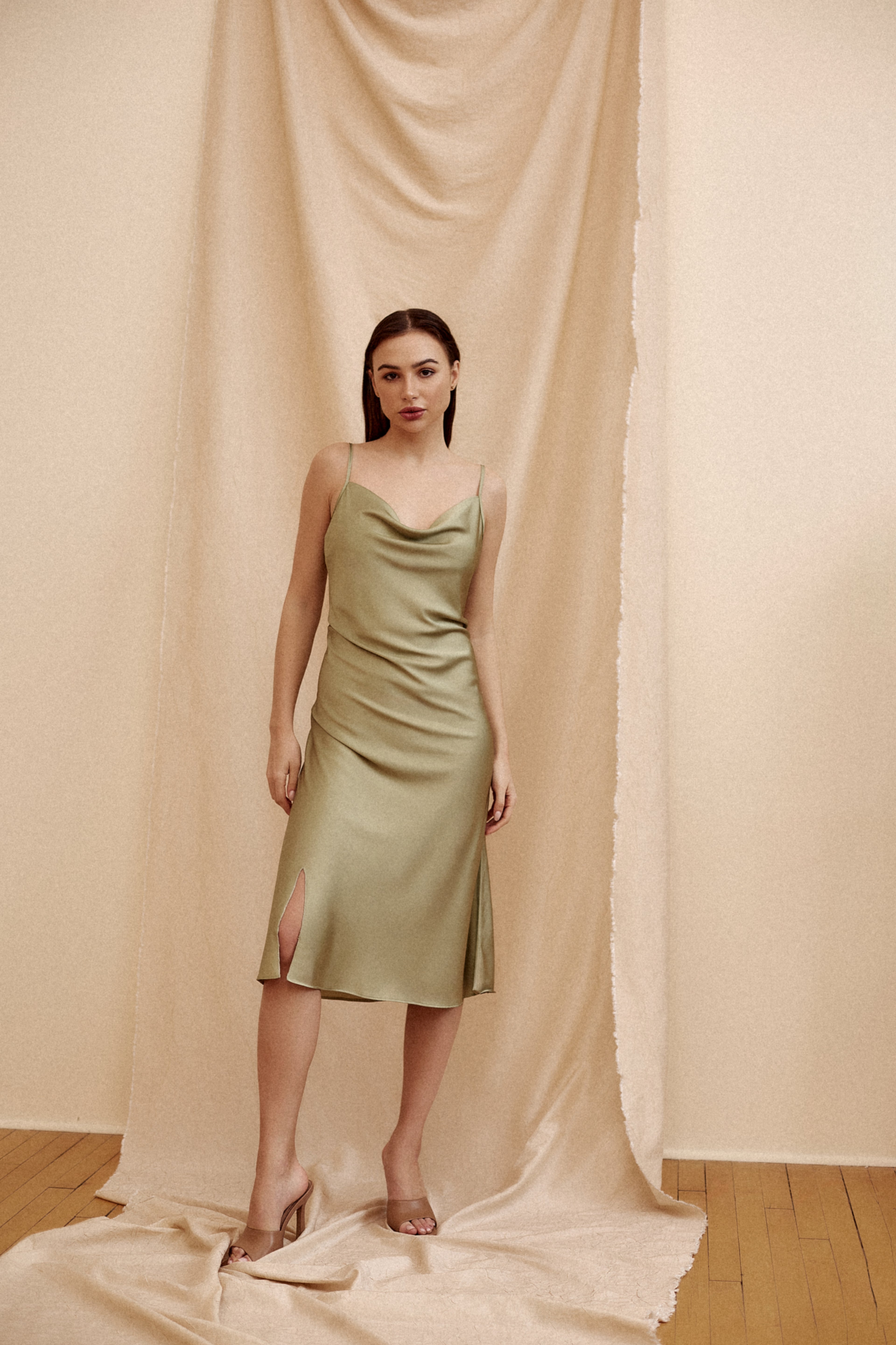 Milano Satin Dress Cowl