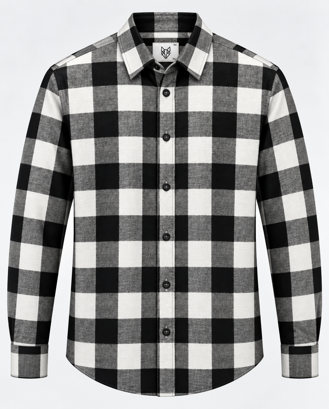 Black plaid cotton men’s shirt featuring a classic check pattern and comfortable casual fit.
