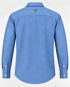 Blue cotton men’s shirt featuring a classic check pattern and comfortable casual fit.