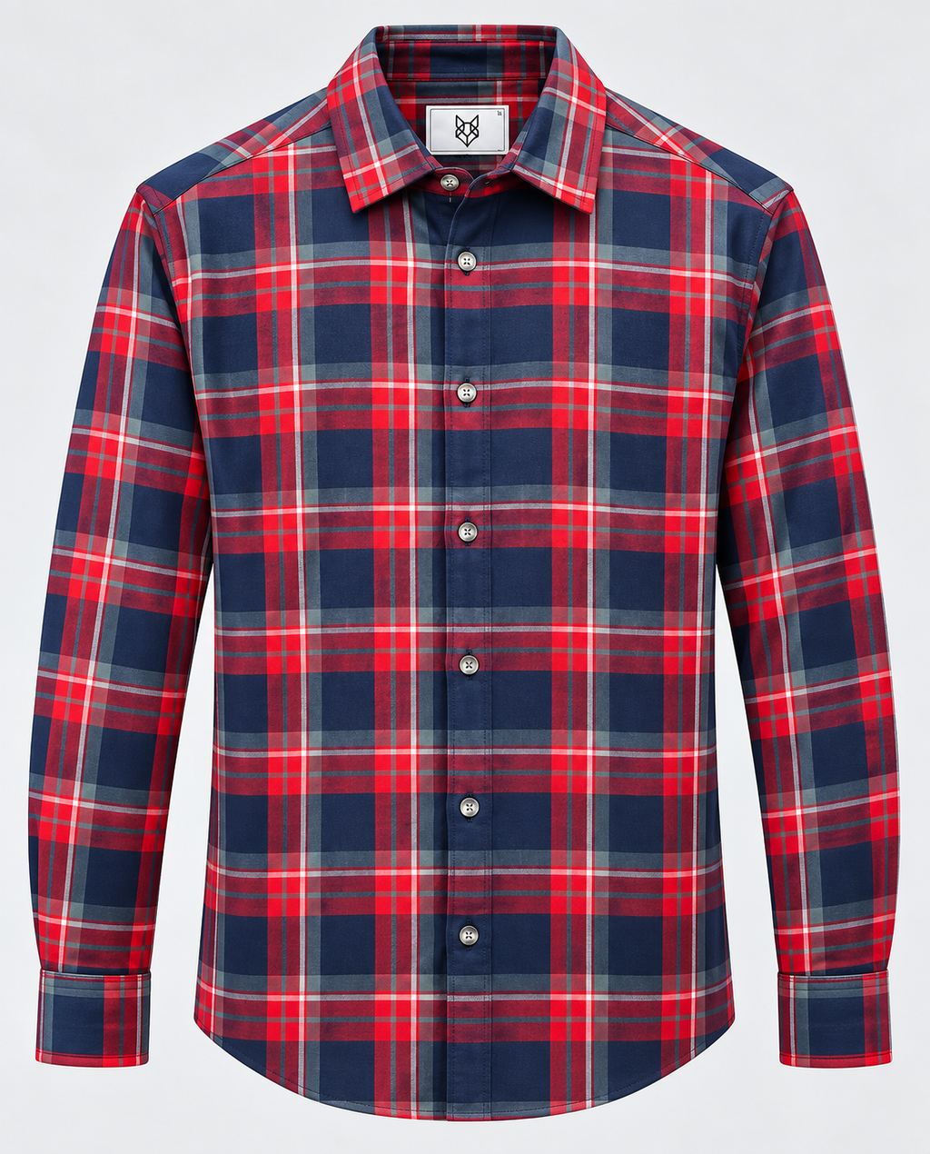 Blue plaid cotton men’s shirt featuring a classic check pattern and comfortable casual fit.