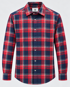 Blue plaid cotton men’s shirt featuring a classic check pattern and comfortable casual fit.