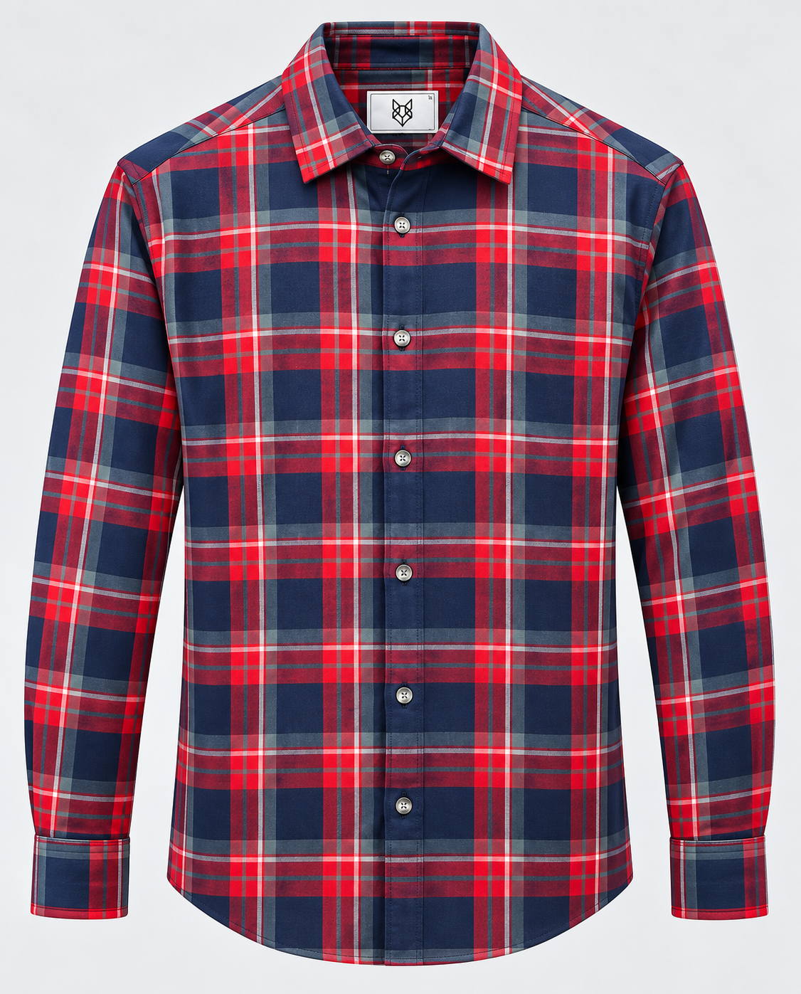 Blue plaid cotton men’s shirt featuring a classic check pattern and comfortable casual fit.