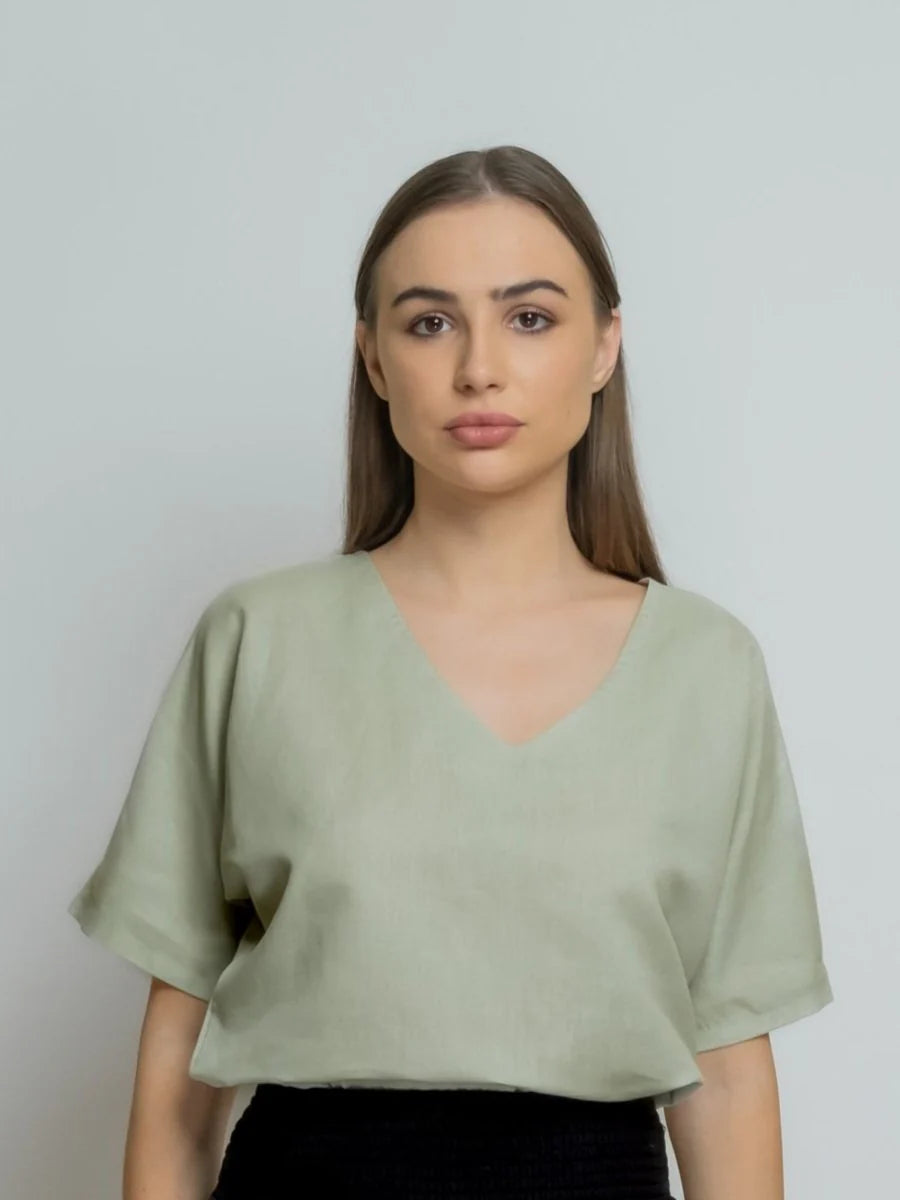 Boxy Linen Tee V-neck 