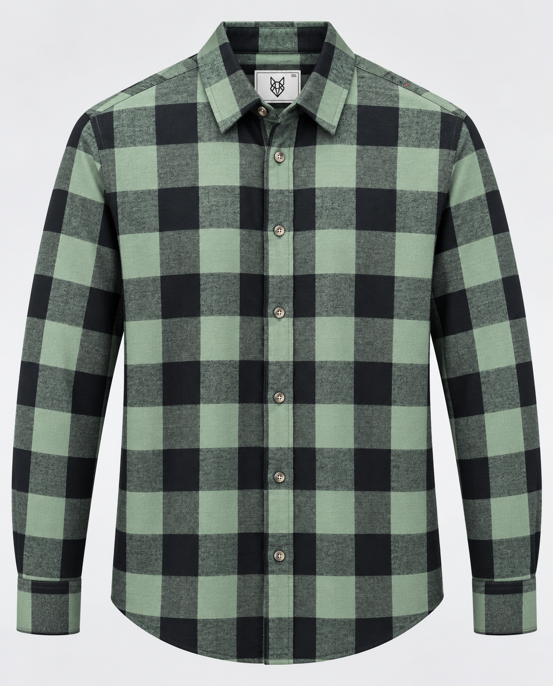 Green plaid cotton men’s shirt featuring a classic check pattern and comfortable casual fit.