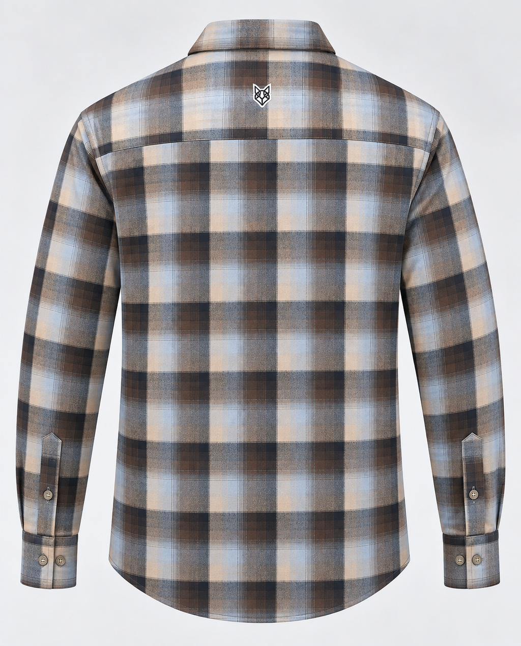 Grey plaid cotton men’s shirt featuring a classic check pattern and comfortable casual fit.