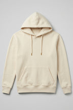 Ivory cotton hoodie with matching drawstrings and small gold-toned tips, displayed flat against a light grey background.