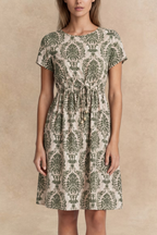 Celia Green Print Short Dress Tie Waist